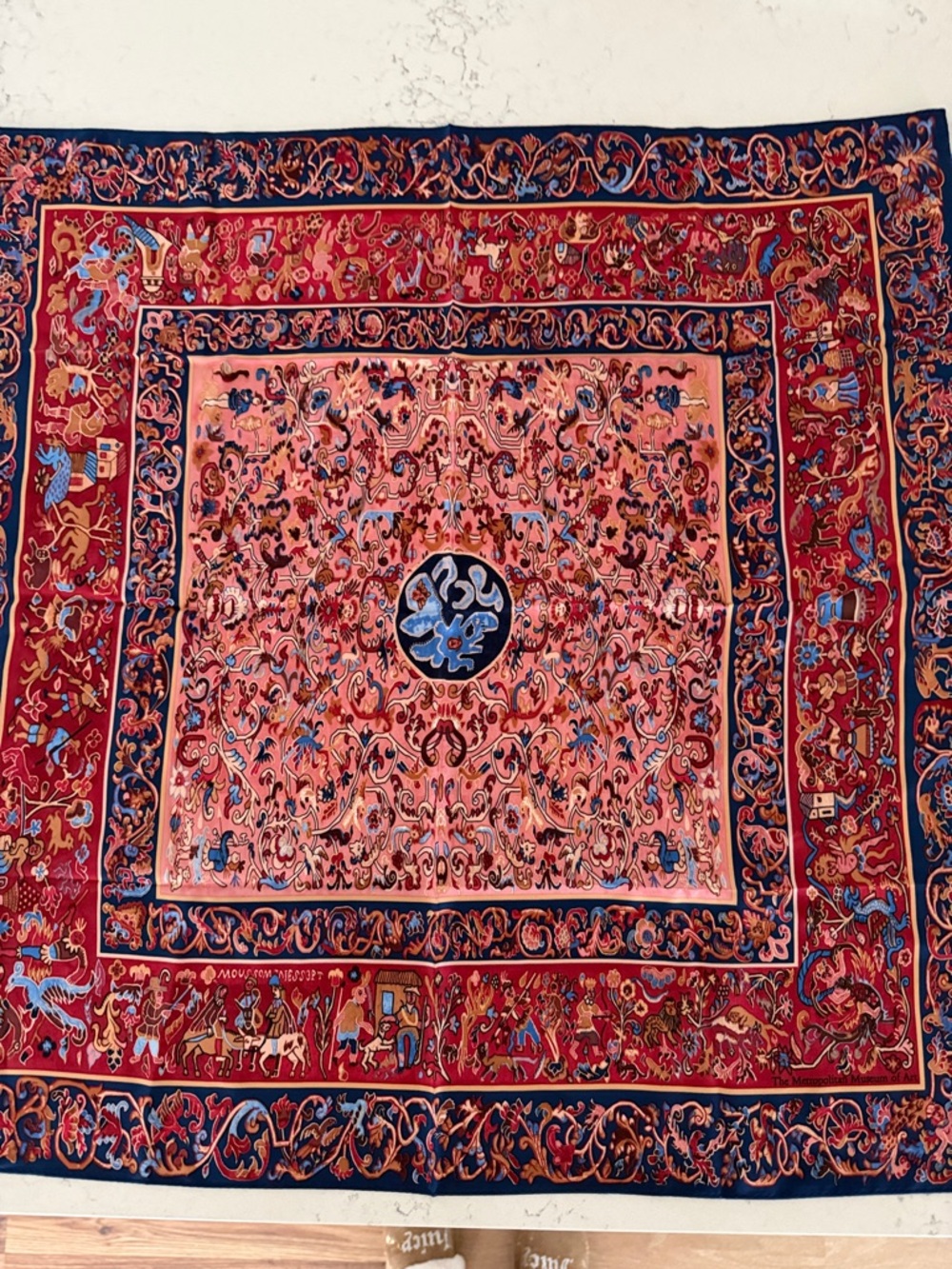 The Metropolitan Museum of Art Square Scarf Colors Navy/Coral